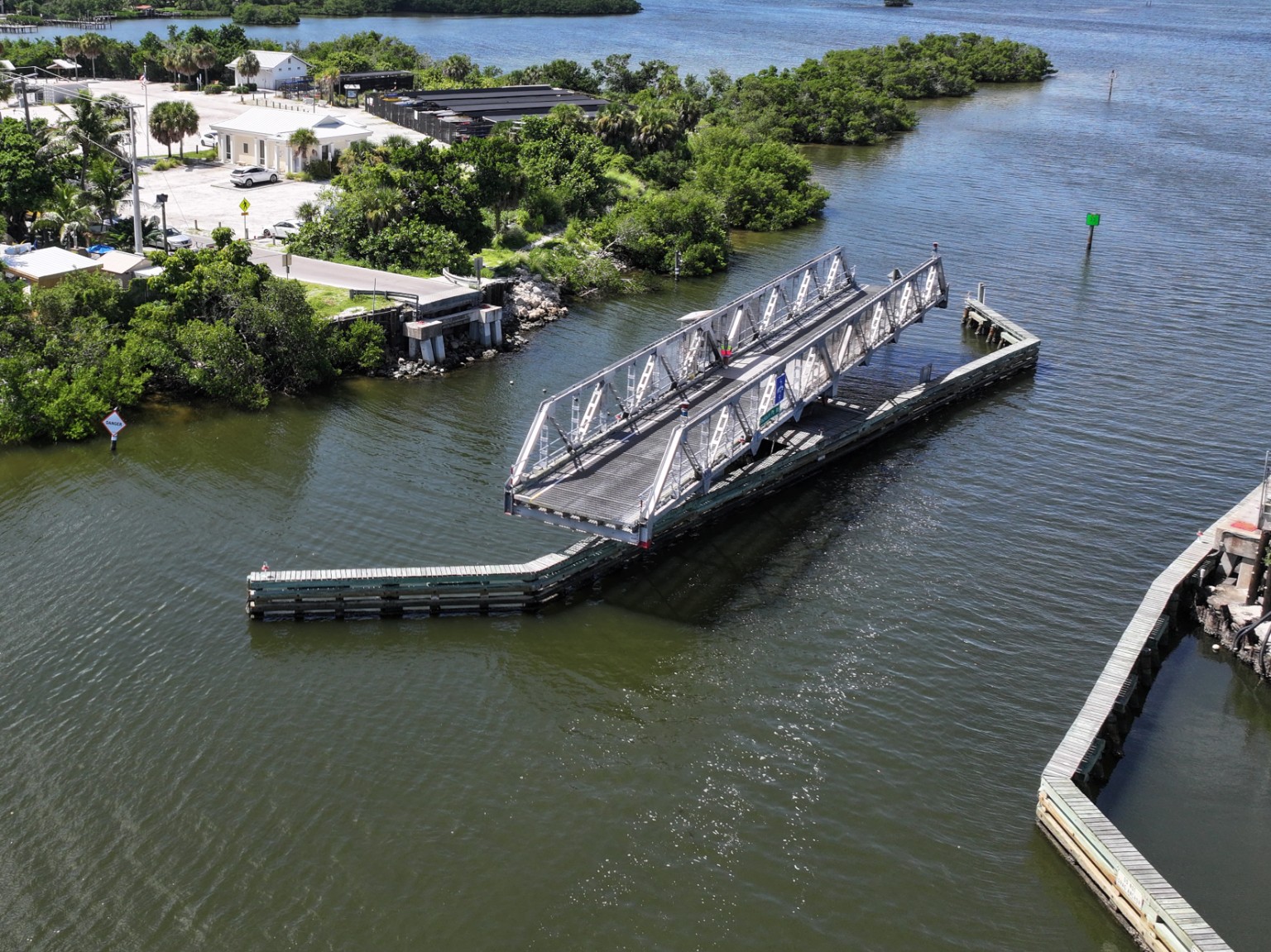 Photograph of the historic Blackburn Point swing bridge over the Intracoastal Waterway